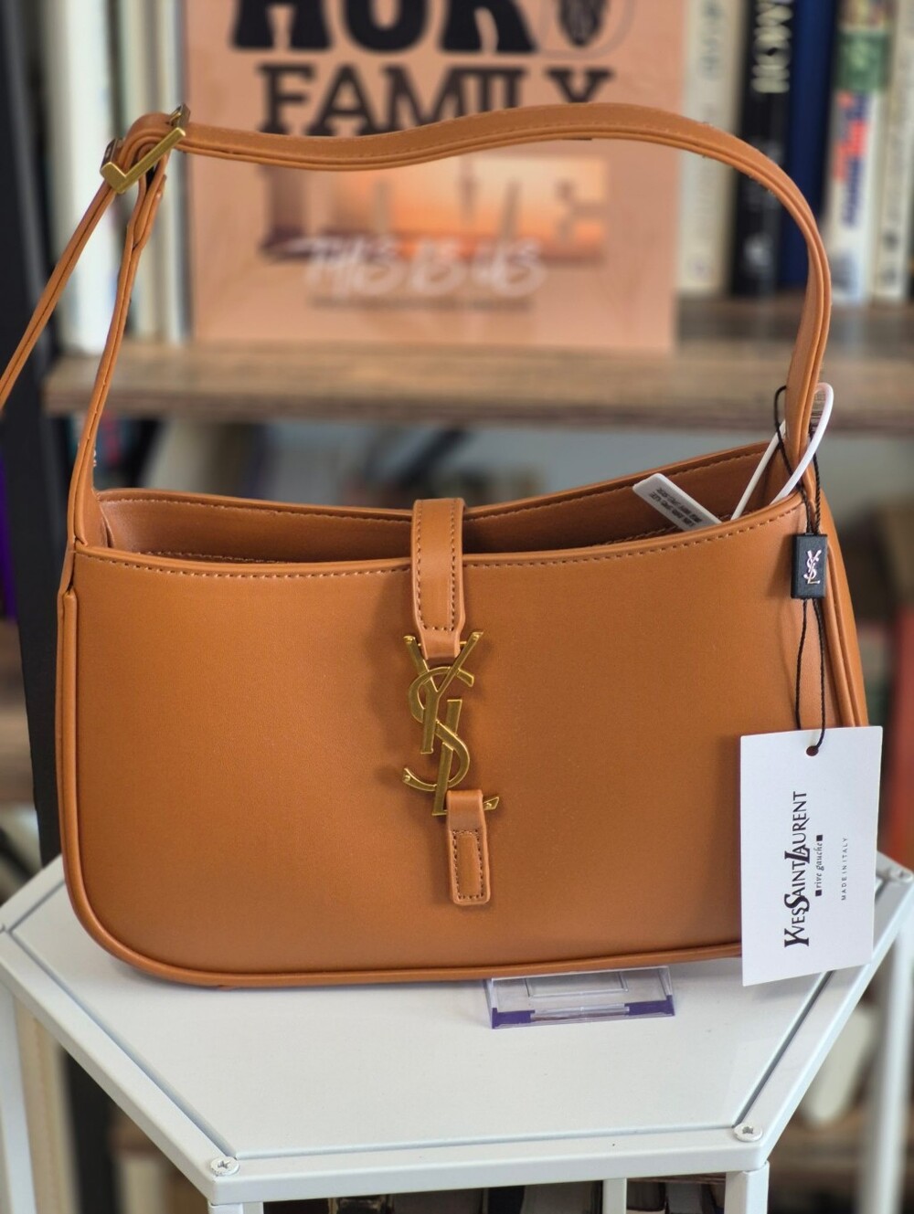Leather Shoulder Bag with Gold Logo Accent